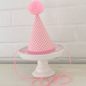 Classic Girls Pink And White Gingham Cute Summer Birthday Party Celebration Hat